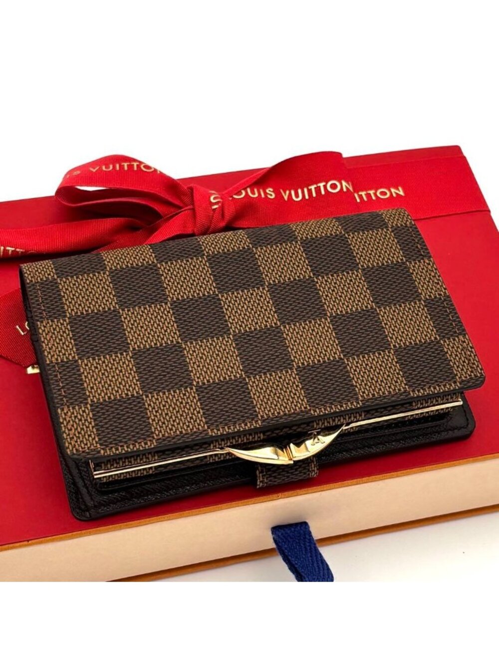 Louis Vuitton Wallet Kiss Lock Porte Monnaie Billets Viennois Damier Brown - Picture 2 of 11